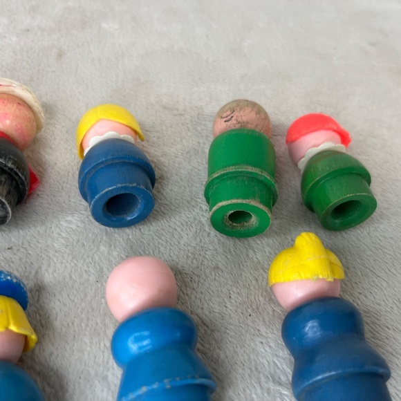 Vintage Fisher Price Little People Figure Lot of 9 Wooden 1960/70s fire fighter - Picture 11 of 16